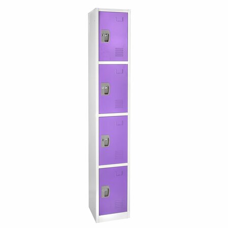 Adiroffice 72in H x 12in W x 12in D 4-Compartment Steel Tier Key Lock Storage Locker in Purple, 2PK ADI629-204-PUR-2
